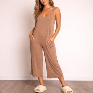 LOFT oversized Sleeveless tan lounge sleep Jumpsuit Small